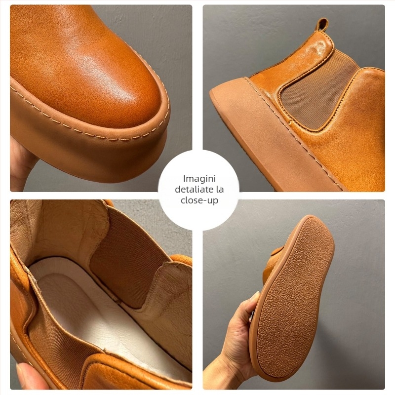 Ghete Chelsea pentru bărbați din piele naturală, vârf rotund, talpă din cauciuc, înălțime toc 3-5 cm, iarnă 2025