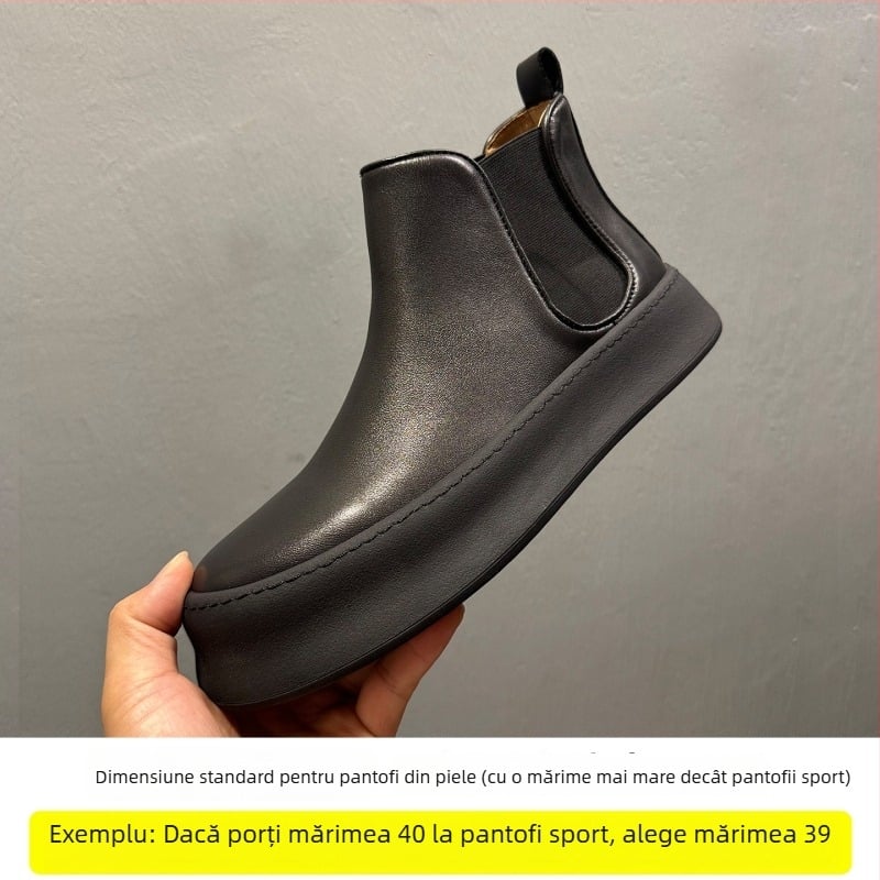 Ghete Chelsea pentru bărbați din piele naturală, vârf rotund, talpă din cauciuc, înălțime toc 3-5 cm, iarnă 2025