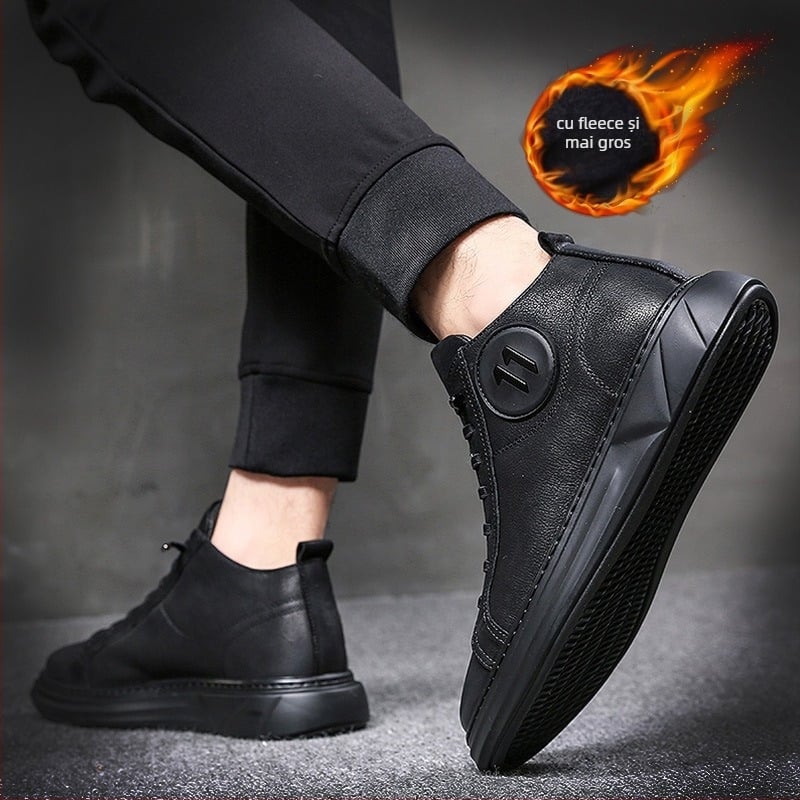 Pantofi board pentru bărbați - partea superioară din piele naturală, talpă PU, branț din fibră super, toc mic 1-3 cm, deschidere superficială, stil de relaxare