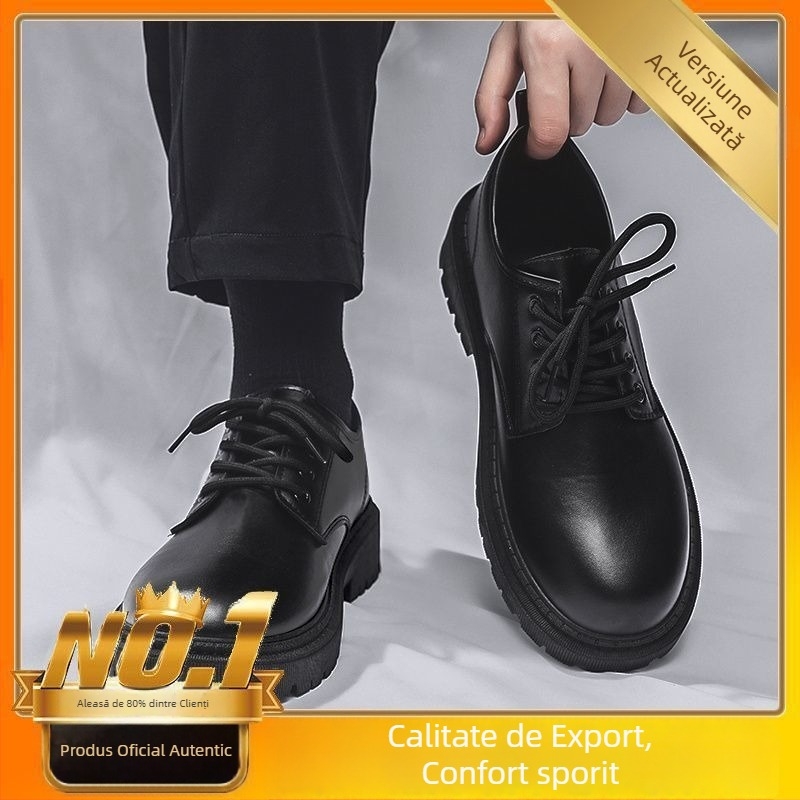 Pantofi din piele pentru bărbați, pentru toate anotimpurile, casual și versatile, cu șireturi, cu guler jos, vârf rotund, căptușiți cu blană de iepure