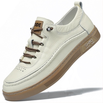 Adidași casual pentru bărbați din piele, partea superioară din piele de vită de primă calitate, talpă din cauciuc, vârf rotund, talpă anti-derapantă, toc plat