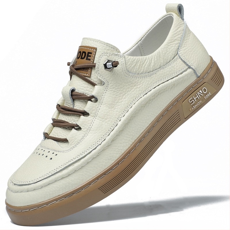 Adidași casual pentru bărbați din piele, partea superioară din piele de vită de primă calitate, talpă din cauciuc, vârf rotund, talpă anti-derapantă, toc plat