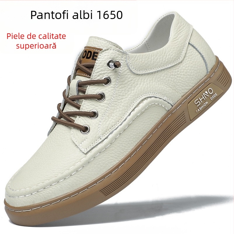 Adidași casual pentru bărbați din piele, partea superioară din piele de vită de primă calitate, talpă din cauciuc, vârf rotund, talpă anti-derapantă, toc plat