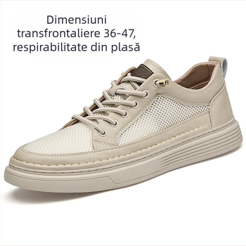 Pantofi bărbați skate, respirabili, partea superioară din piele de vițel + plasă, talpă din cauciuc, branț EVA, închidere cu șireturi