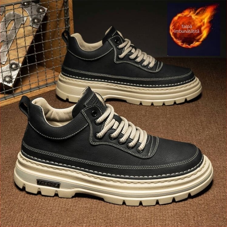 Pantofi din piele pentru bărbați, stil britanic, casual, cu șireturi, vârf rotund, toc mic 1-3 cm, partea superioară PU, talpă din plastic