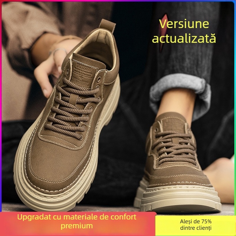 Pantofi din piele pentru bărbați, stil britanic, casual, cu șireturi, vârf rotund, toc mic 1-3 cm, partea superioară PU, talpă din plastic