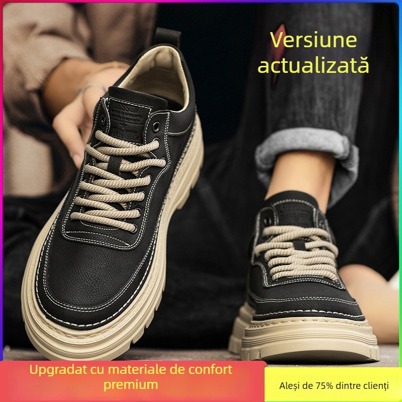 Pantofi din piele pentru bărbați, stil britanic, casual, cu șireturi, vârf rotund, toc mic 1-3 cm, partea superioară PU, talpă din plastic