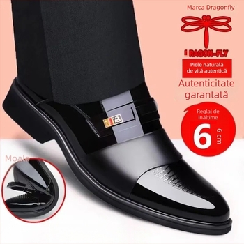 Pantofi din piele pentru afaceri, partea superioară din piele split, talpă din cauciuc, glezna joasă, vârf ascuțit, înălțime internă