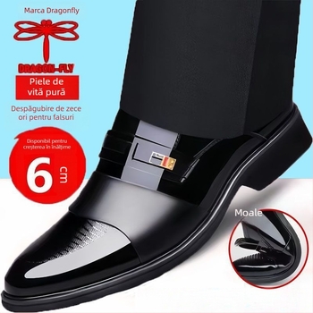 Pantofi din piele pentru afaceri, partea superioară din piele split, talpă din cauciuc, glezna joasă, vârf ascuțit, înălțime internă