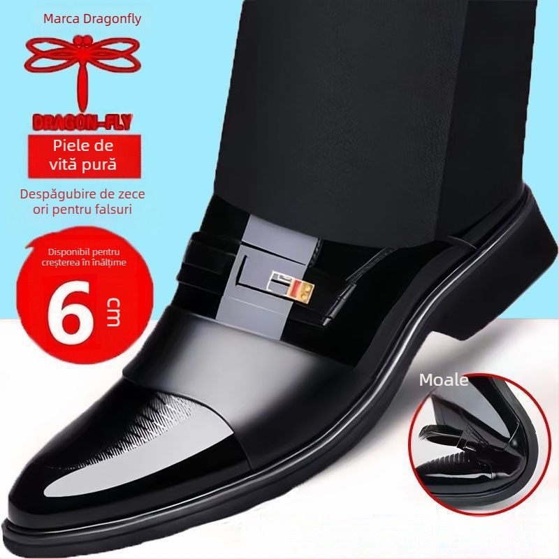 Pantofi din piele pentru afaceri, partea superioară din piele split, talpă din cauciuc, glezna joasă, vârf ascuțit, înălțime internă