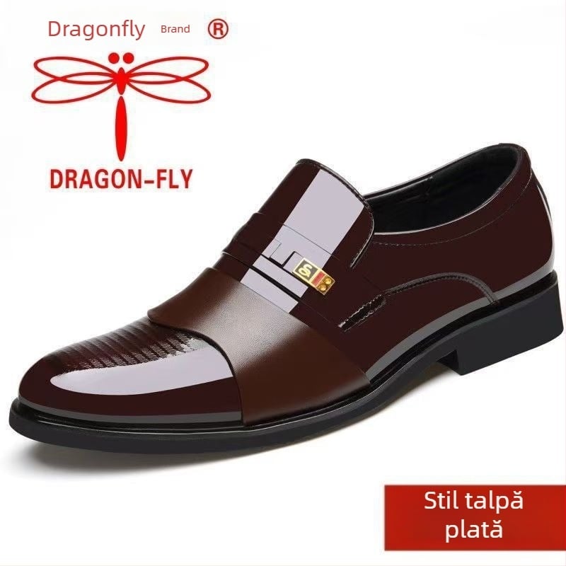 Pantofi din piele pentru afaceri, partea superioară din piele split, talpă din cauciuc, glezna joasă, vârf ascuțit, înălțime internă