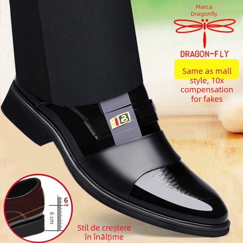 Pantofi din piele pentru afaceri, partea superioară din piele split, talpă din cauciuc, glezna joasă, vârf ascuțit, înălțime internă