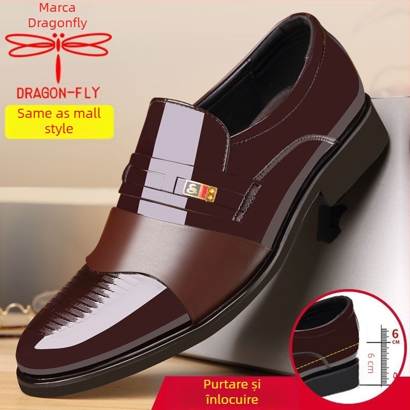 Pantofi din piele pentru afaceri, partea superioară din piele split, talpă din cauciuc, glezna joasă, vârf ascuțit, înălțime internă