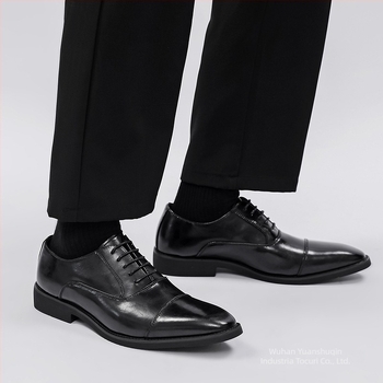 Pantofi Oxford din piele pentru bărbați — stil business, profil redus, închidere cu șireturi, partea superioară din piele split, talpă din cauciuc, vârf rotund