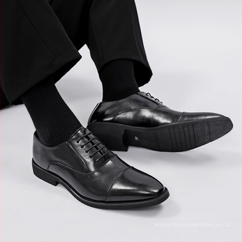 Pantofi Oxford din piele pentru bărbați — stil business, profil redus, închidere cu șireturi, partea superioară din piele split, talpă din cauciuc, vârf rotund