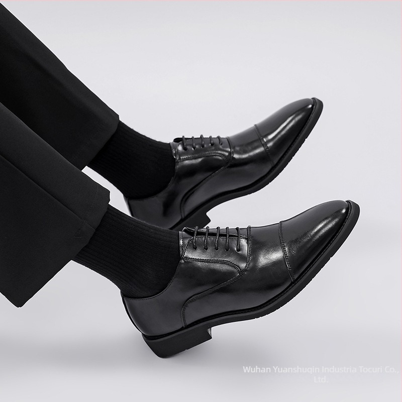 Pantofi Oxford din piele pentru bărbați — stil business, profil redus, închidere cu șireturi, partea superioară din piele split, talpă din cauciuc, vârf rotund