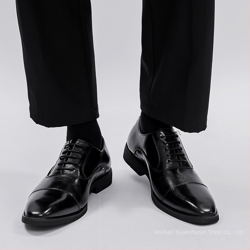 Pantofi Oxford din piele pentru bărbați — stil business, profil redus, închidere cu șireturi, partea superioară din piele split, talpă din cauciuc, vârf rotund