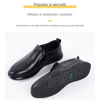 Pantofi de bărbați din piele, piele de vițel prim-strat, căptușeală din piele de porc prim-strat, talpă din cauciuc, vârf rotund, croială cu guler mic, stil minimalist