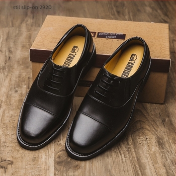 Pantofi bărbați din piele, eleganți pentru afaceri, partea superioară din piele naturală, talpă din cauciuc, vârf rotund, toc mic