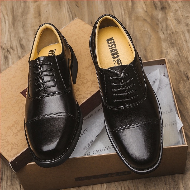 Pantofi bărbați din piele, eleganți pentru afaceri, partea superioară din piele naturală, talpă din cauciuc, vârf rotund, toc mic