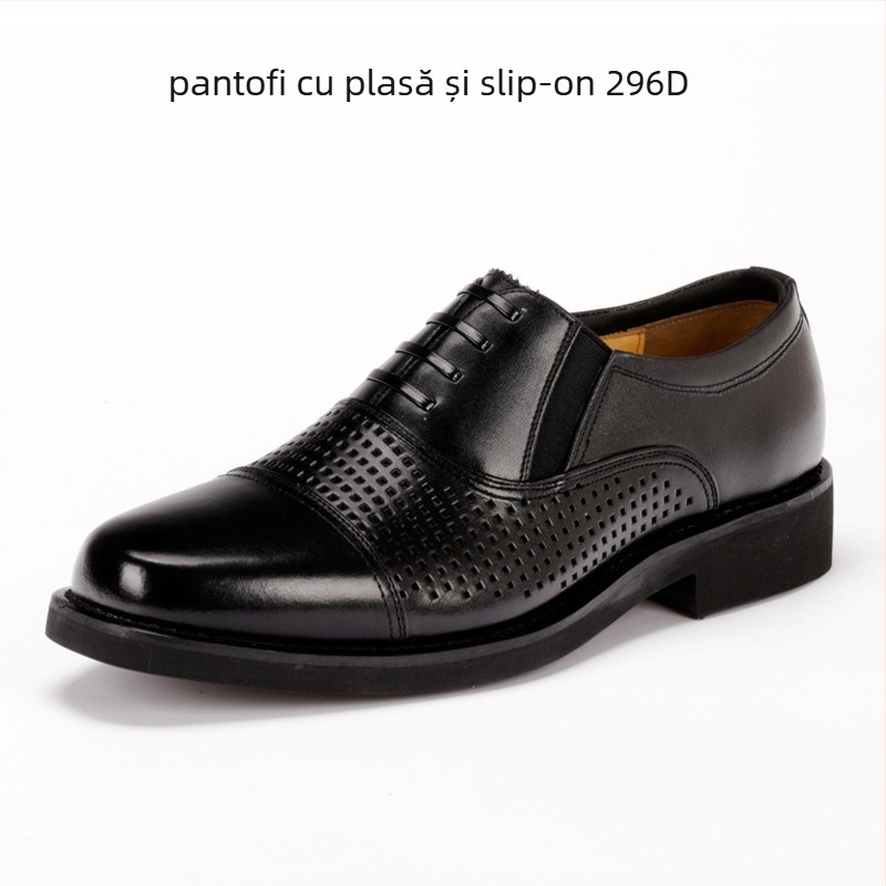 Pantofi bărbați din piele, eleganți pentru afaceri, partea superioară din piele naturală, talpă din cauciuc, vârf rotund, toc mic