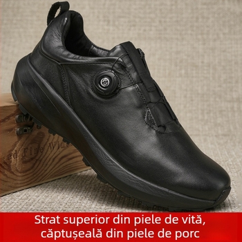 Pantofi casual din piele pentru bărbați, talpă din cauciuc, partea superioară din piele de vițel, vârf rotund, înălțime toc mediu 3-5 cm, închidere cu chingă frontală