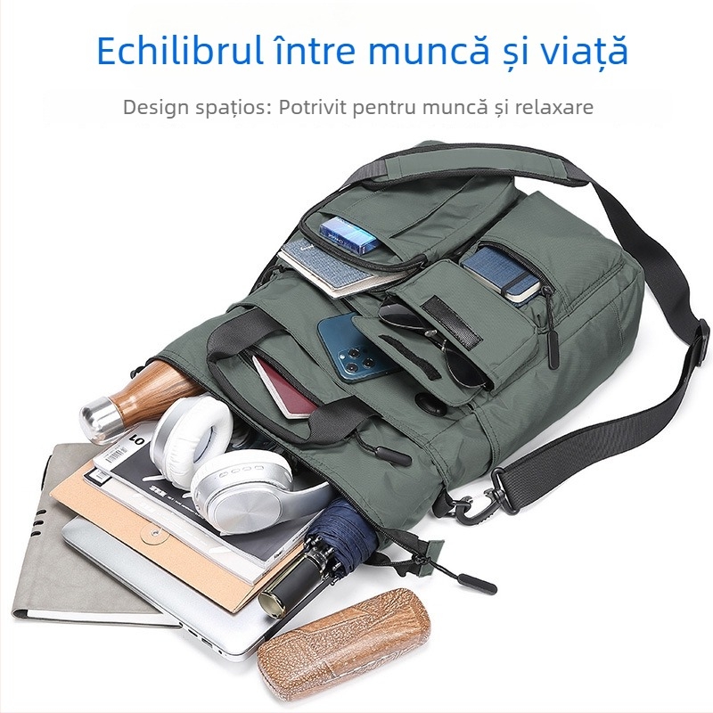 Geantă de umăr pentru bărbați, afaceri, din țesătură Oxford, impermeabilă și ultra-ușoară, ML185, cu capacitate mare pentru documente A4, brand Famous Deer