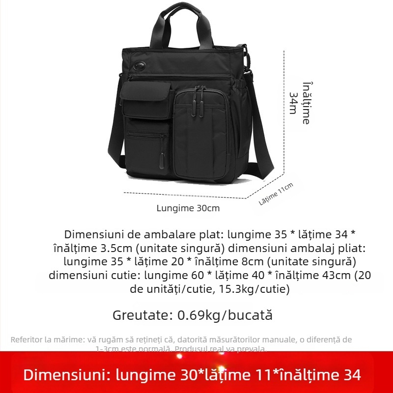 Geantă de umăr pentru bărbați, afaceri, din țesătură Oxford, impermeabilă și ultra-ușoară, ML185, cu capacitate mare pentru documente A4, brand Famous Deer