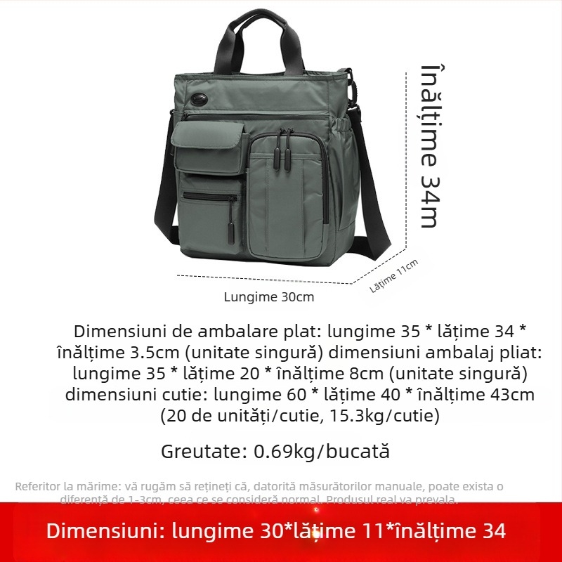 Geantă de umăr pentru bărbați, afaceri, din țesătură Oxford, impermeabilă și ultra-ușoară, ML185, cu capacitate mare pentru documente A4, brand Famous Deer