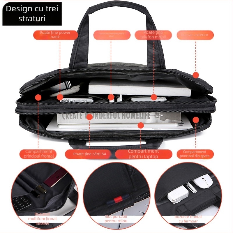 Geantă de laptop pentru bărbați Yao Jie, material Oxford, fermoar, design cu trei straturi