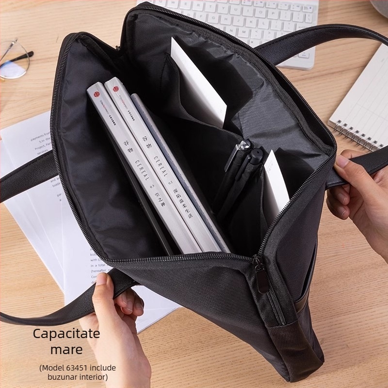 Geantă documente Deli – Material Oxford, geantă de birou unisex cu compartimente multiple și fermoar