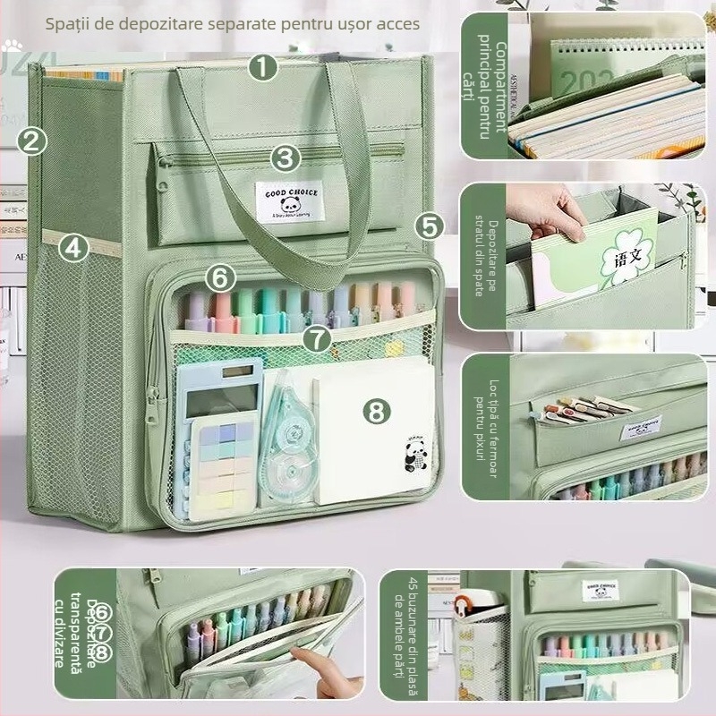 Geantă școlară din pânză pentru elevi, cu închidere etanșă și design desen animat
