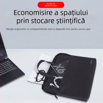 Servietă de documente din pânză Oxford, geantă de birou impermeabilă cu fermoar, două compartimente
