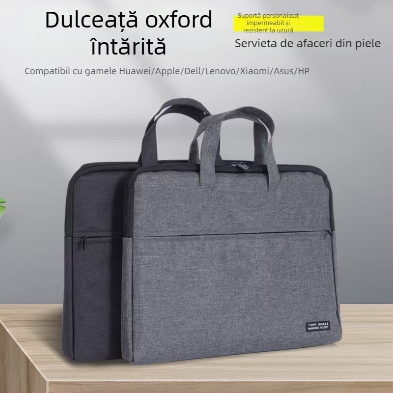 Servietă de documente din pânză Oxford, geantă de birou impermeabilă cu fermoar, două compartimente