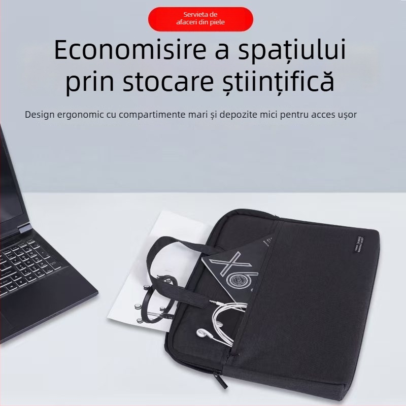 Servietă de documente din pânză Oxford, geantă de birou impermeabilă cu fermoar, două compartimente