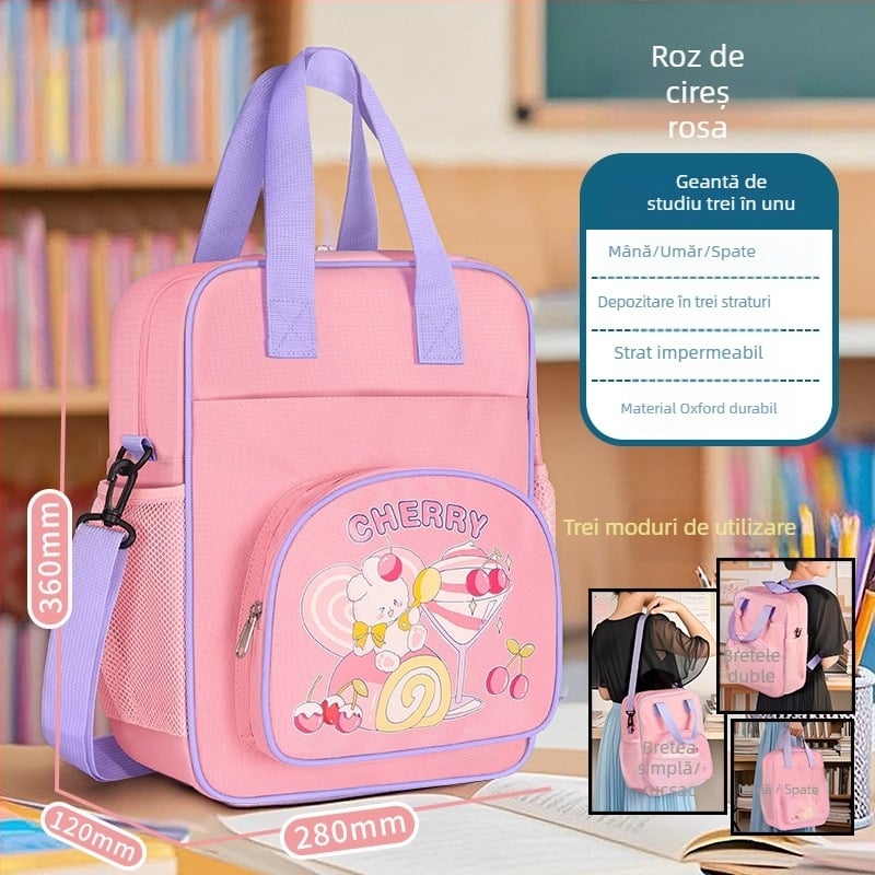Geantă pentru pregătire la școala primară — geantă din pânză cu fermoar, design de desen animat, Hua Jie