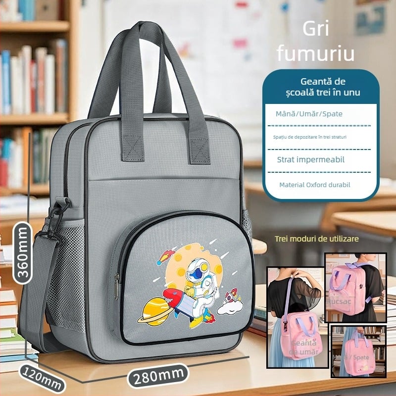 Geantă pentru pregătire la școala primară — geantă din pânză cu fermoar, design de desen animat, Hua Jie