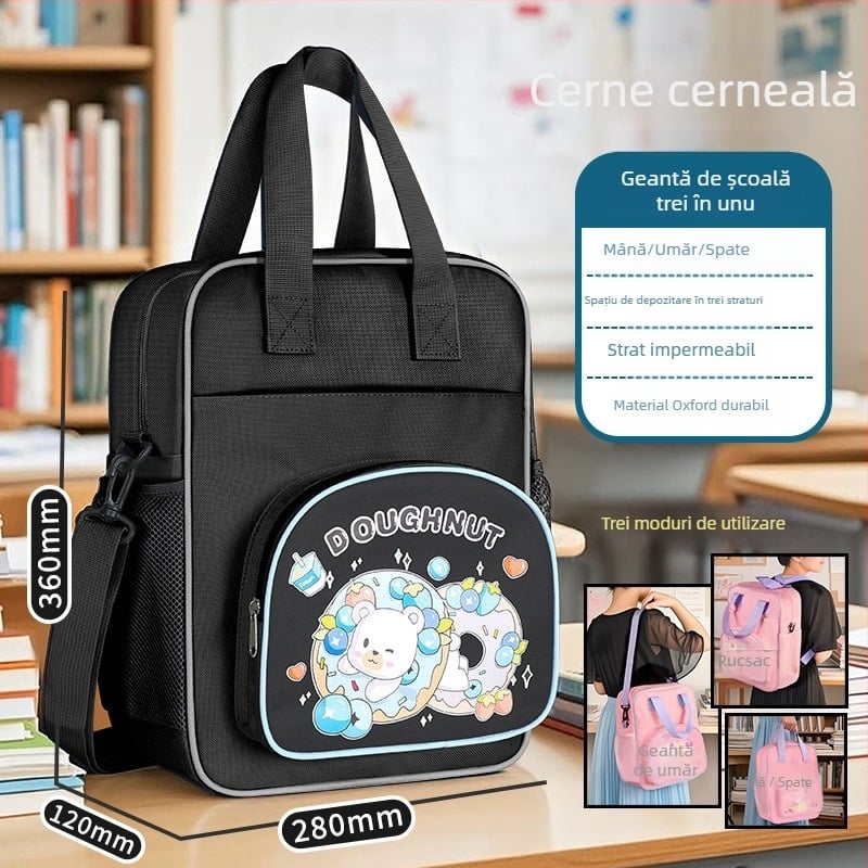 Geantă pentru pregătire la școala primară — geantă din pânză cu fermoar, design de desen animat, Hua Jie