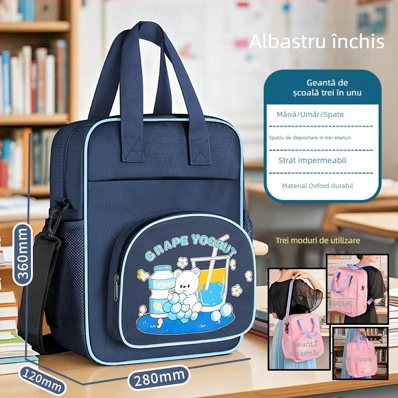 Geantă pentru pregătire la școala primară — geantă din pânză cu fermoar, design de desen animat, Hua Jie