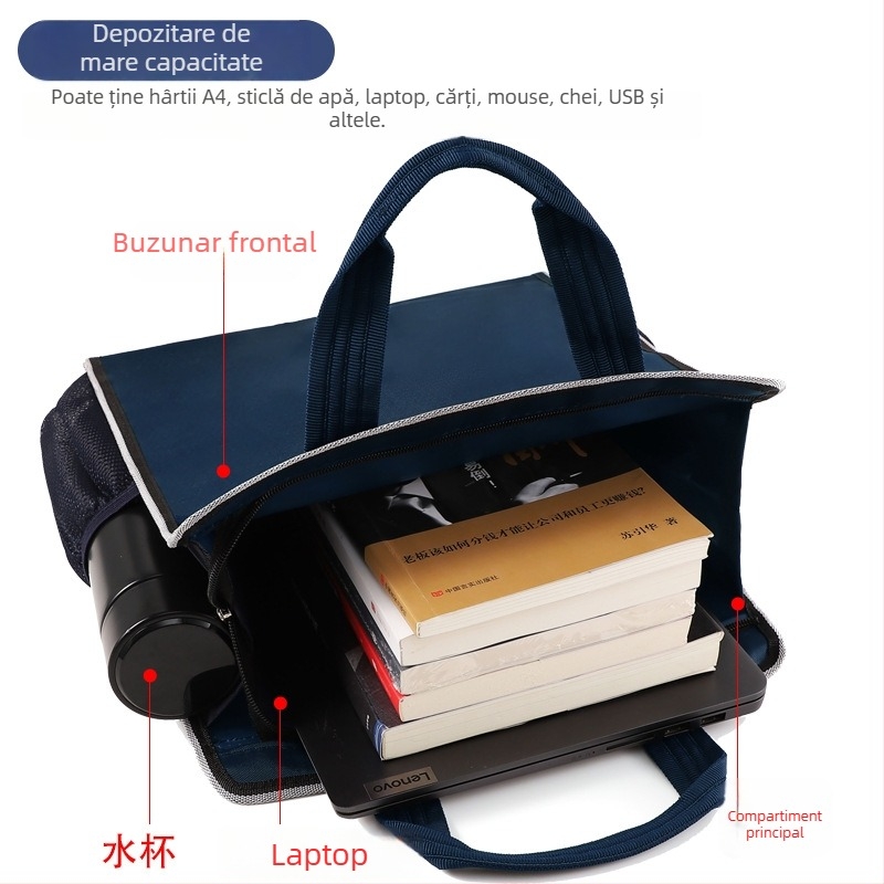 Geantă pentru documente de birou din Oxford, cu fermoar, capacitate mare, design simplu, greutate 0,5 kg, grosime material 10