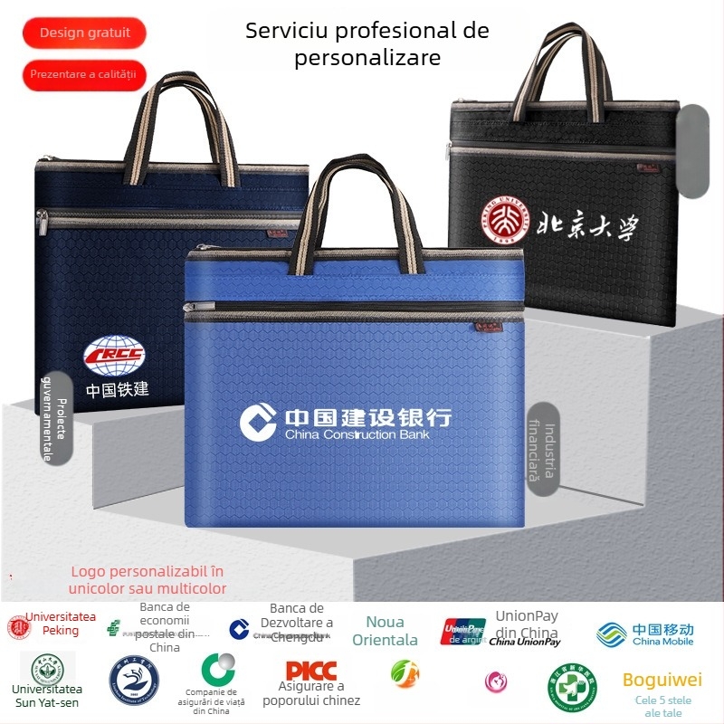 Geantă document Oxford din material Oxford, cu fermoar, formă simplă, brand Lixing