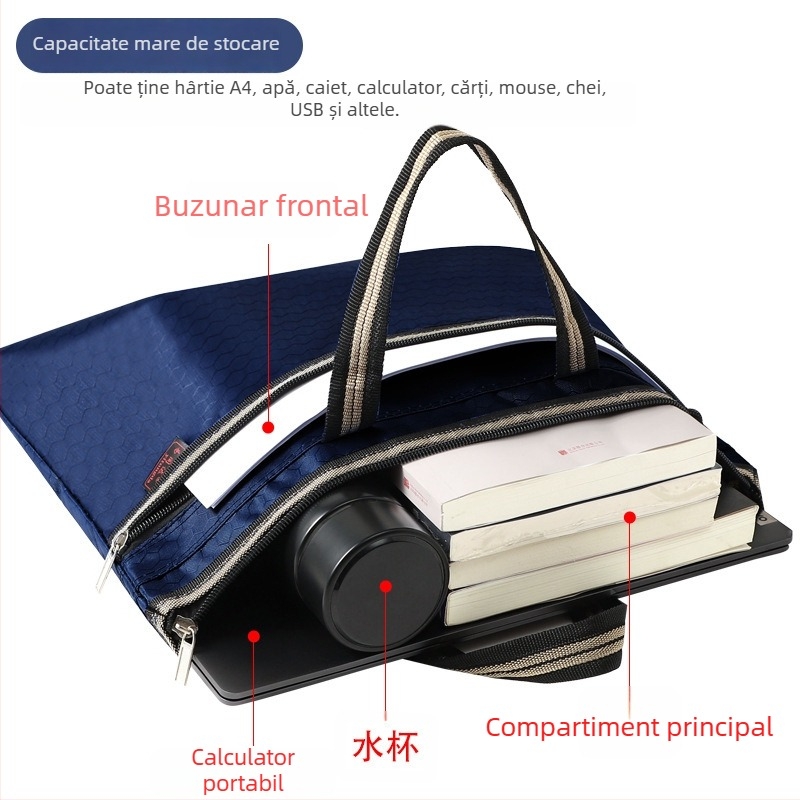 Geantă document Oxford din material Oxford, cu fermoar, formă simplă, brand Lixing