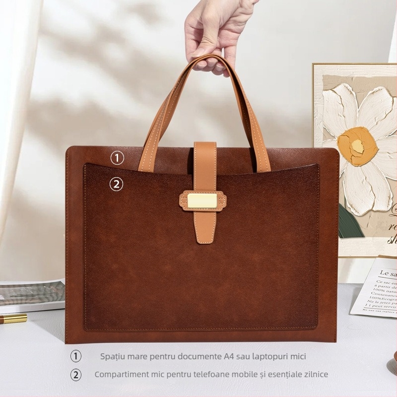 Geantă de fișiere A4 din PU - Geantă de birou portabilă cu design tridimensional (Brand: Yicheng; Material: PU; Stil: Portabil; Formă: Tridimensional)