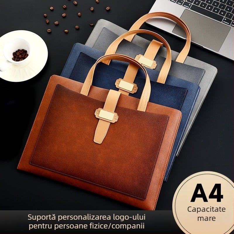 Geantă pentru documente A4 din piele, mapă de afaceri portabilă pentru contracte, cu logo personalizat