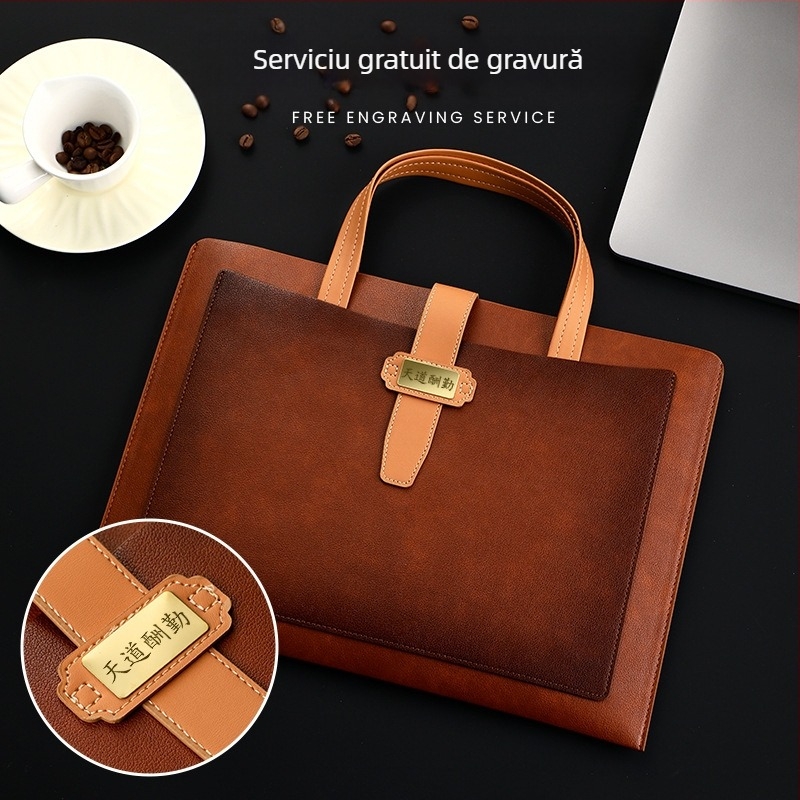 Geantă pentru documente A4 din piele, mapă de afaceri portabilă pentru contracte, cu logo personalizat