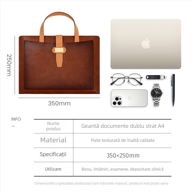 Geantă pentru documente A4 din piele, mapă de afaceri portabilă pentru contracte, cu logo personalizat