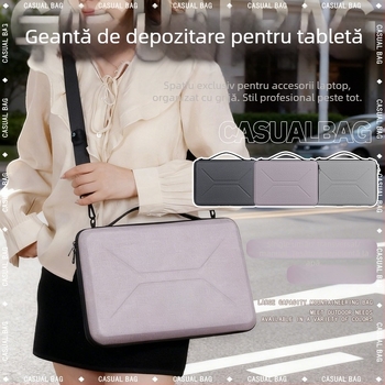 Geantă EVA cu husă dură antizdruncinare pentru notebook și tabletă, crossbody pentru călătorii de afaceri, unisex, stil urban minimalist (Material: EVA; Căptușeală: poliester; Model: monocrom; Stil: urban minimalist)
