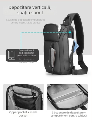 Geantă de piept pentru bărbați Marco Layden, Material Oxford, Rezistent la uzură, Model monocrom