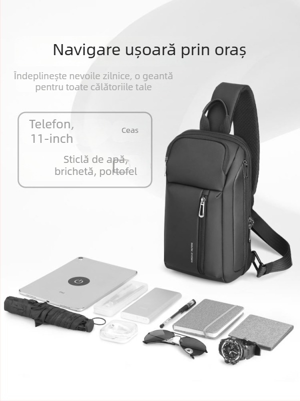 Geantă de piept pentru bărbați Marco Layden, Material Oxford, Rezistent la uzură, Model monocrom