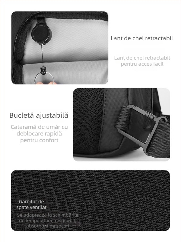 Geantă de piept pentru bărbați Marco Layden, Material Oxford, Rezistent la uzură, Model monocrom